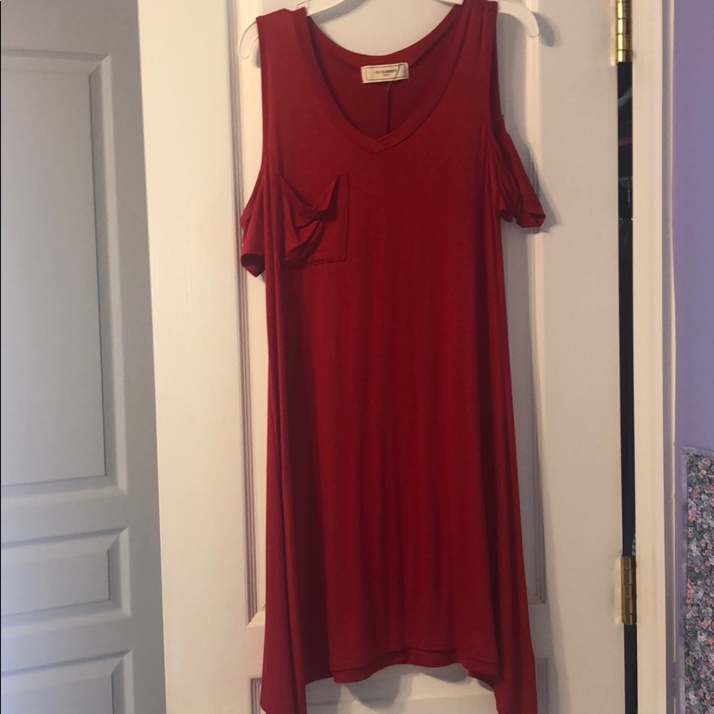 Cold shoulder red dress